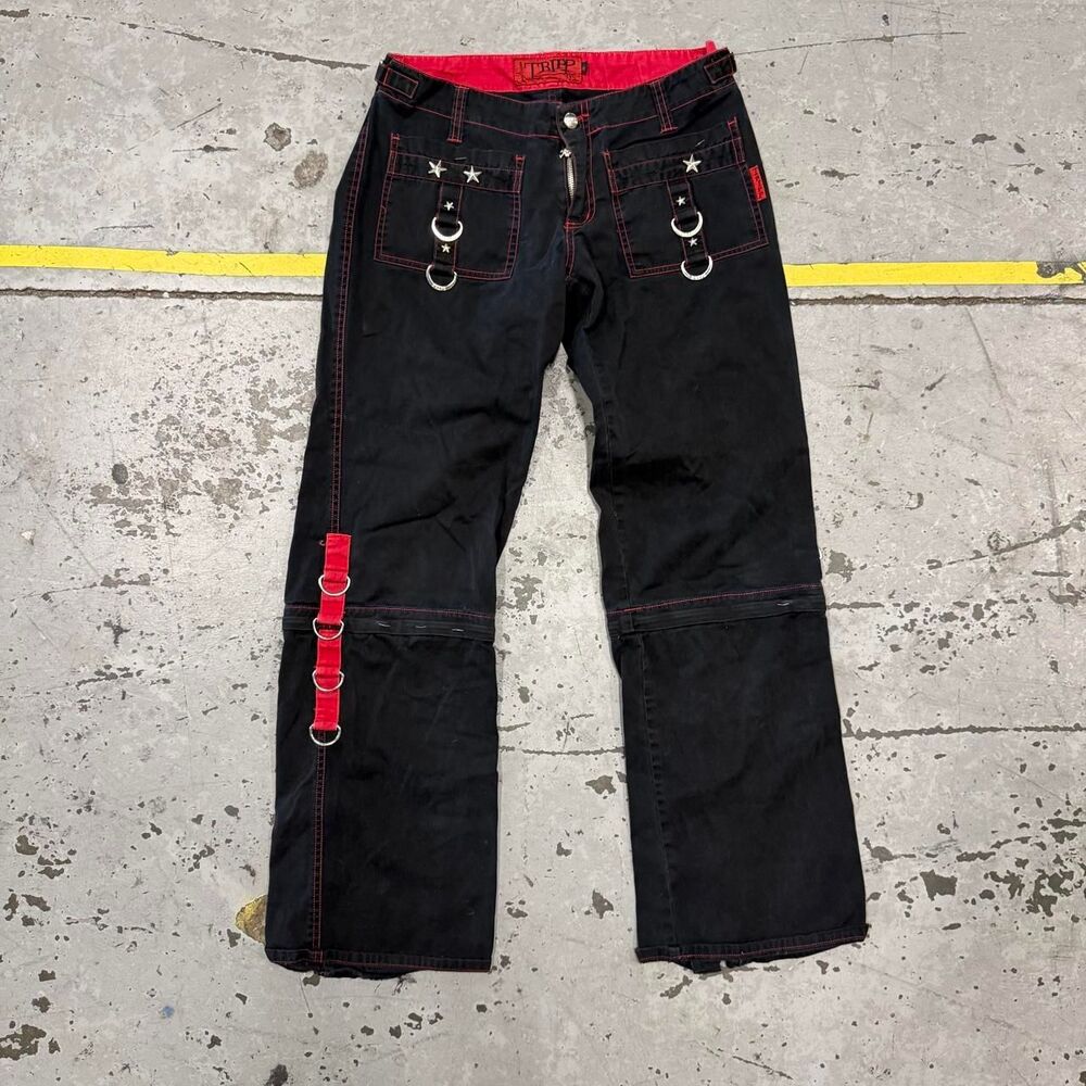 ☠️ Rare Y2K Tripp NYC Black Emo Grunge Rave Pants Chains Skull Womens Size 11